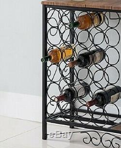 Floor Standing Wine Rack Furniture Table Bottle Holder Metal Storage Glass Black