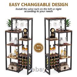 Floor Wine Rack 12 Bottles Storage with Wine Glass Holder Rack Wine Bar Cabinet