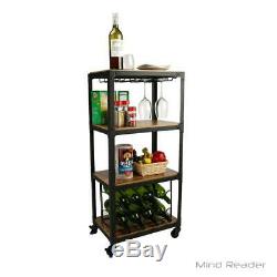 Food Wine Cart Glass Bottle Storage Rack 8 Bottles Home Kitchen Black Wood Metal