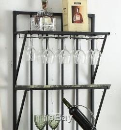 Free Standing Wine Rack Furniture Floor Black Table Storage Bottle Glass Shelves
