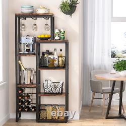 Freestanding Display Wine Storage Shelves with Glass Holder Rack Wine Bar Cabinet