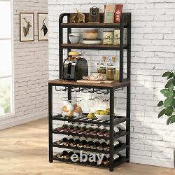 Freestanding Wine Rack Display Shelves with Glass & Bottle Holder Wine Bar Cabinet