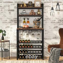 Freestanding Wine Rack Display Shelves with Glass & Bottle Holder Wine Bar Cabinet