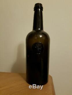 G. B. Sealed Wine Griffin Seal Ricketts Patent Cylinder Early Black Glass Bottle