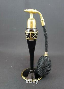 Gironde / DeVilbiss Style Deco Black 1920s Atomizer with Cambridge Glass Bottle