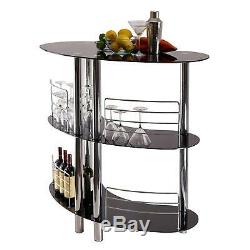 Glass Top Entertainment Bar Counter Table Room Display Shelf Wine Bottle Rack