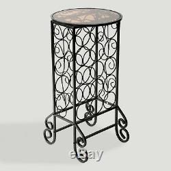 Glass Top Wine Bottle Storage Rack Table Black Vintage Bar Stand Round GIFT XMAS
