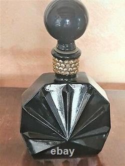 Glass perfume bottle, black, hexagonal, vintage, rare