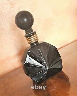 Glass perfume bottle, black, hexagonal, vintage, rare
