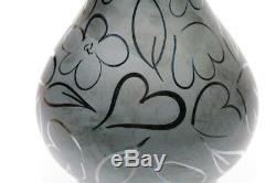 Gorgeous Black Satin KOSTA BODA Art Glass Whimsical Heart Bottle Vase with Label