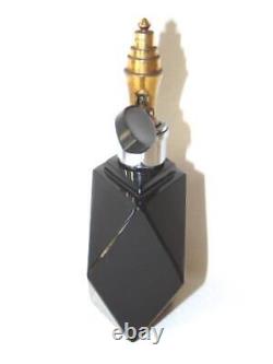 Gorgeous Old BLACK Glass PERFUME BOTTLE, ART DECO Faceted Shape