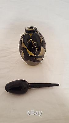 Gustavo Santana Yellow & Black with Hummingbird Perfume Bottle Signed with Cer