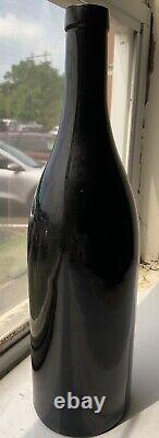 Hand Blown Pontil Bottle Opaque Black Glass 12 tall