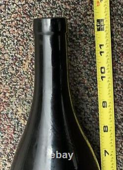 Hand Blown Pontil Bottle Opaque Black Glass 12 tall