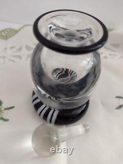 Hand Blown Studio Glass Perfume Bottle, Black And White Swirl Base