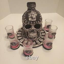 Hand Crafted Wooden Mayan Calender Shot Glass And Bottle Set From Cancun Mexico