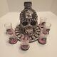 Hand Crafted Wooden Mayan Calender Shot Glass And Decanter From Cancun Mexico