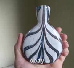 Heavy Cased Art Glass Pocket Flask With Blue & Black Swirls Hand Blown Scarce