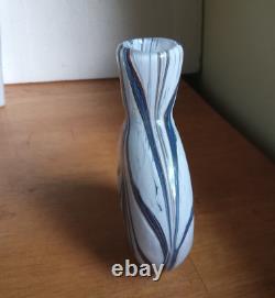 Heavy Cased Art Glass Pocket Flask With Blue & Black Swirls Hand Blown Scarce