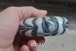 Heavy Cased Art Glass Pocket Flask With Blue & Black Swirls Hand Blown Scarce