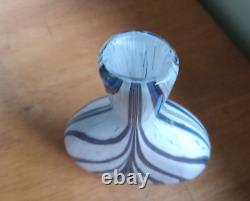 Heavy Cased Art Glass Pocket Flask With Blue & Black Swirls Hand Blown Scarce