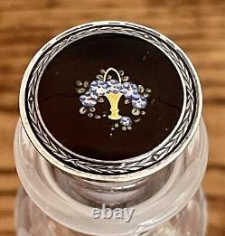 Heisey Cut Glass Perfume Bottle withSterling Silver & Black/Gold Enamel Stopper