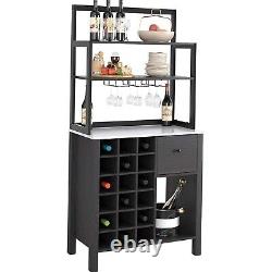 Home Bar Black Liquor Pub Table Cabinet Wine Bottle Glass Rack Buffet Sideboard