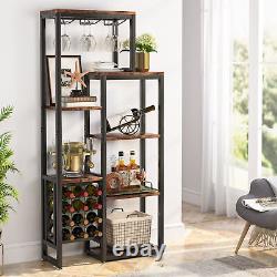 Home Wine Bar Rack with Glass Holder Wine Storage and Open Shelves Convertible