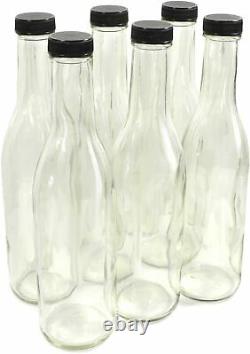 Hot Sauce Woozy Bottles Empty Glass Clear With Black Caps 12 Oz Pack of 6