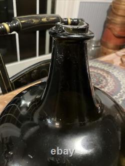 Huge 1600's Dutch Onion Pontiled Black Glass Wine Bottle