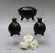 Imperial Glass Swirl 3-piece Vanity Dresser Set Black And Crystal Glass-1930s