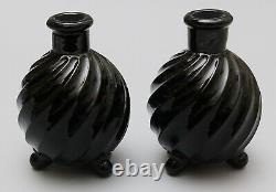 Imperial Glass Swirl 3-piece Vanity Dresser Set Black and Crystal Glass-1930s