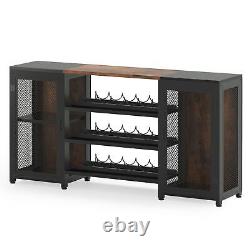 Industrial Bar Cabinet for Liquor and Glasses Rustic Wood& Metal Wine Rack Table