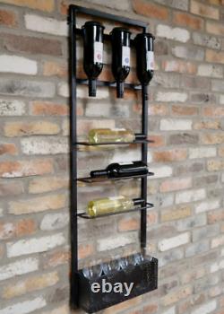 Industrial Metal Wall Wine Rack Holder Glass Bottle Drinks Unit Shelf Storage