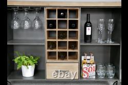 Industrial Style Wine Cabinet / Trolley 15 Bottle + Glass Storage Cart Wheels