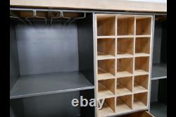 Industrial Style Wine Cabinet / Trolley 15 Bottle + Glass Storage Cart Wheels