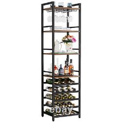 Industrial Wine Bakers Rack Freestanding Wine Bar Cabinet with Wine Bottle Rack