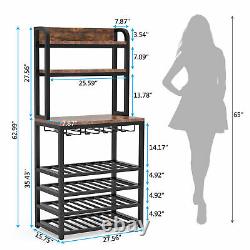 Industrial Wine Bakers Rack for Home Bar with Glass Holder and Bottle Storage US