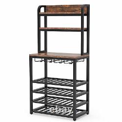 Industrial Wine Bakers Rack for Home Bar with Glass Holder and Bottle Storage US