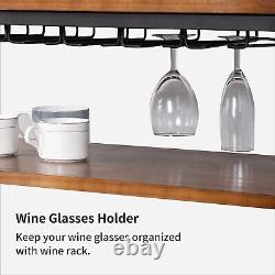 Industrial Wine Rack Console Table with Glass Holder, Metal and Wood Wine