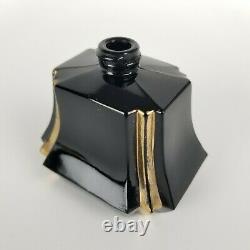 Irice Perfume Bottle Flower Top Jeweled French Black Glass Gold Trim Large 7in