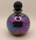 Iridescent Black Glass Perfume Bottle With Stopper Pulled Feather Signed Cg 1989