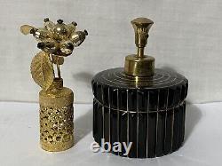 Irving W Rice Gold Tone Filigree Top With Black Glass Perfume Bottle