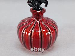 Italian Murano Cenedese Vetri Red Black & Clear Filigrana Perfume Bottle