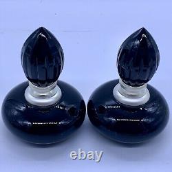 Jet Black Glass & Silver Tone Perfume Bottle Pair