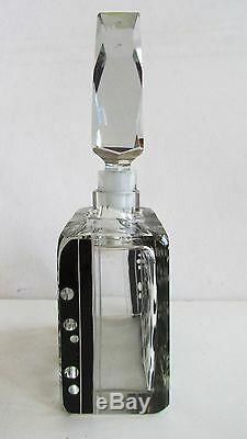 KARL PALDA BOHEMIAN CUT GLASS PERFUME BOTTLE w black enamel ART-DECO 3D effect