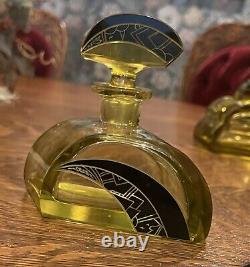 Karl Palda Art Deco Citrine Glass And Black Enamel Perfume Bottle With Stopper