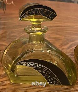 Karl Palda Art Deco Citrine Glass And Black Enamel Perfume Bottle With Stopper