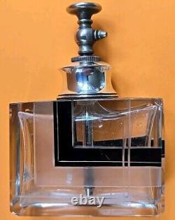 Karl Palda Art Deco Clear Cut Glass Black Enamel Perfume Bottle Sterling Silver