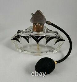 Karl Palda Art Deco Clear Cut Glass Black Enamel Perfume Bottle with Atomizer